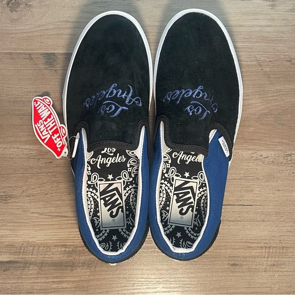 Vans Black and Blue LA/Los Angeles Slip-Ons Men’s - 8.0/ Women’s- 9.5